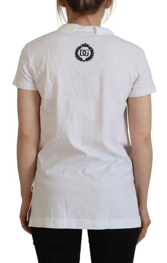 White short sleeve t-shirt with logo on back