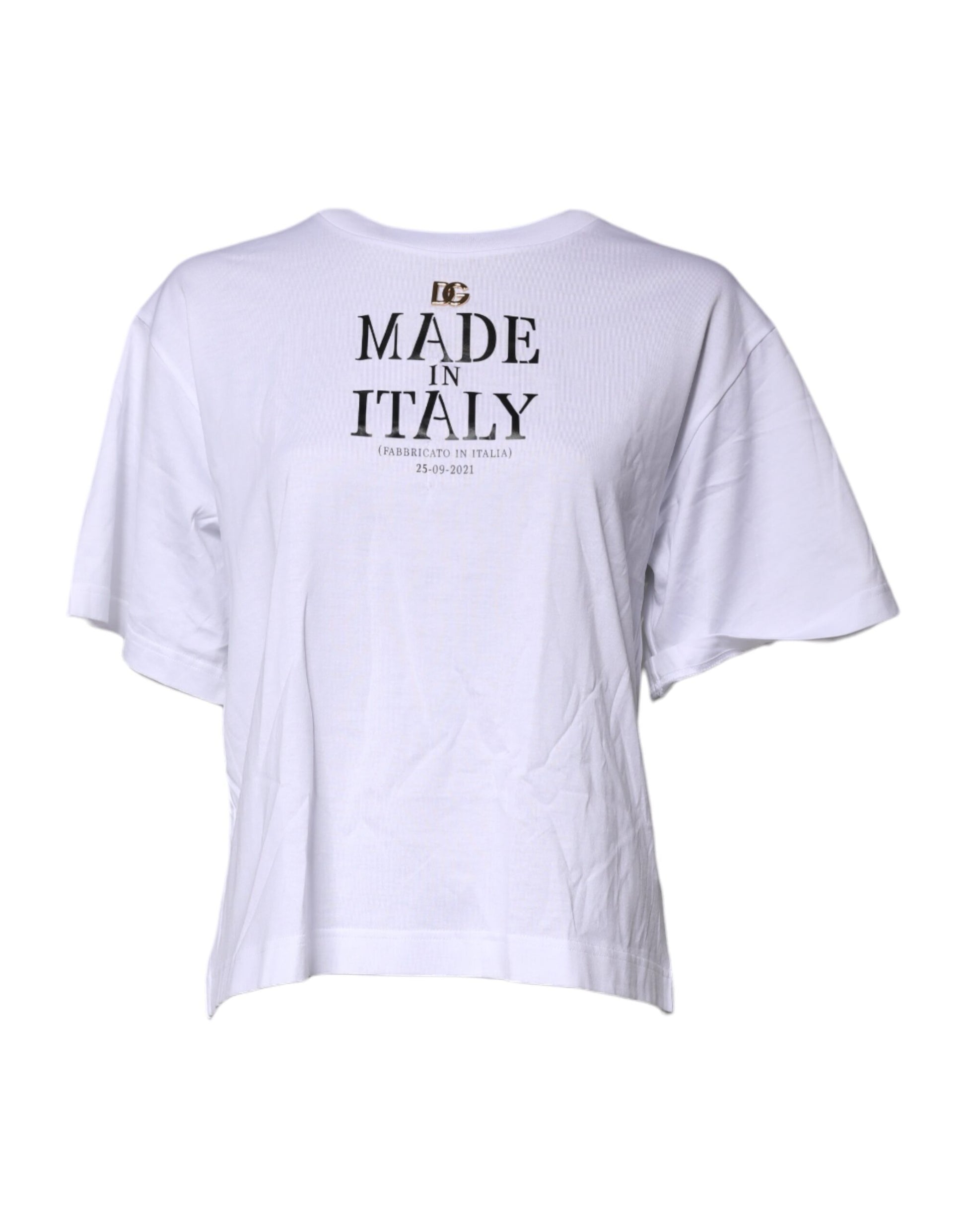 White t-shirt with Made in Italy printed on front