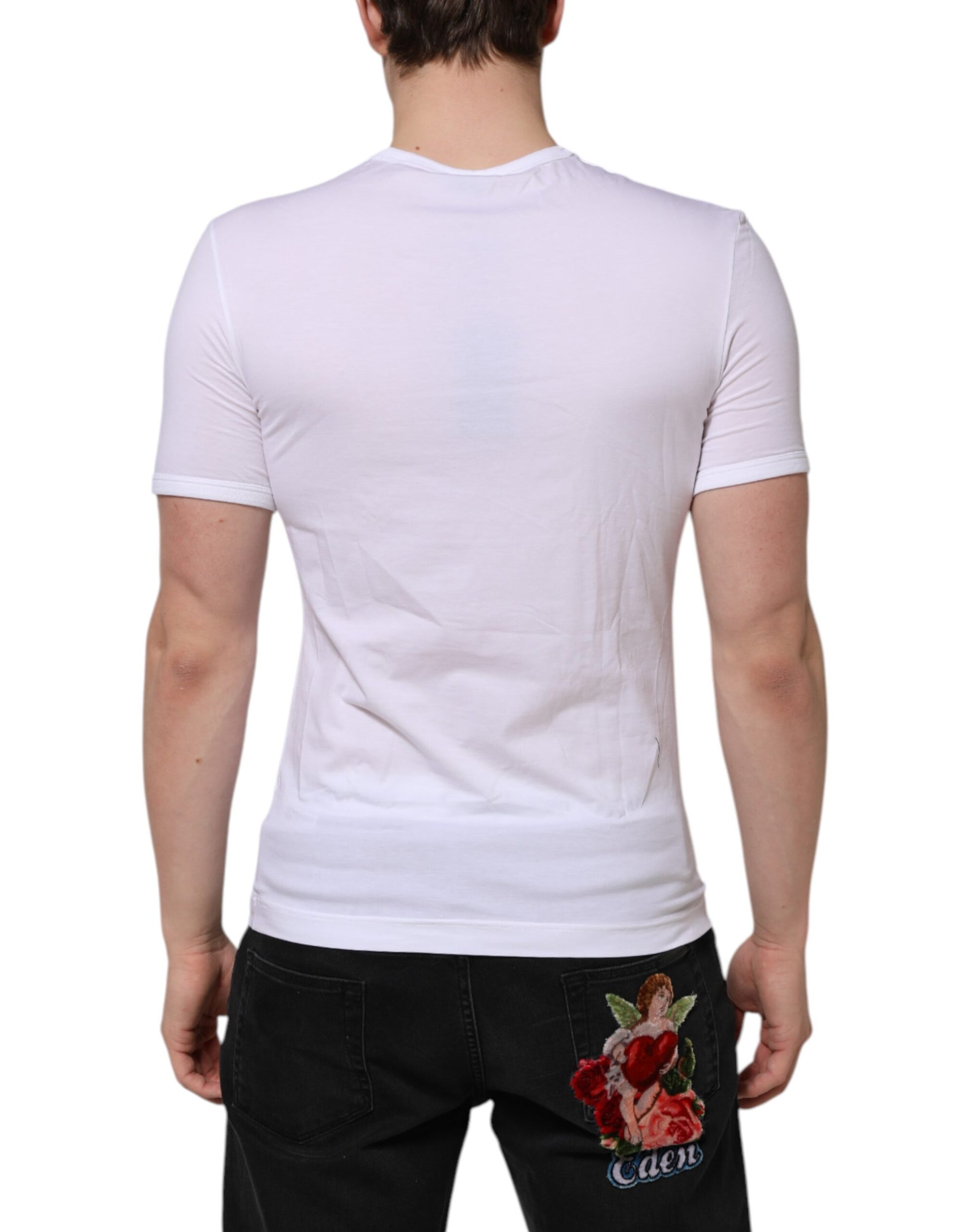 White t-shirt with rose design on back