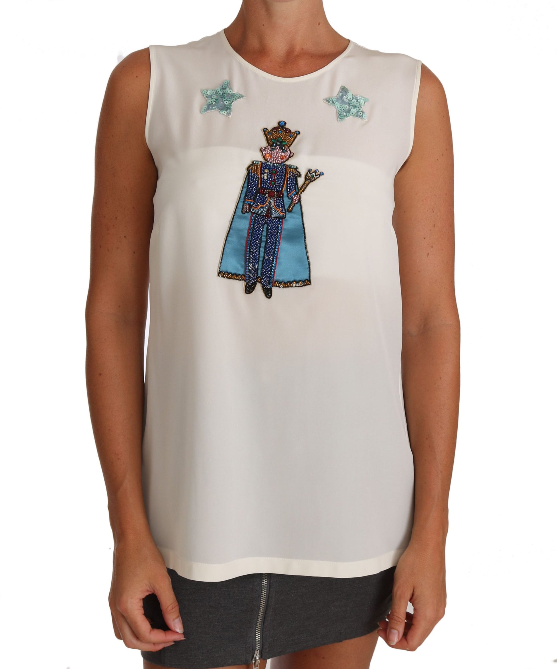 White sleeveless top with embroidered princess design