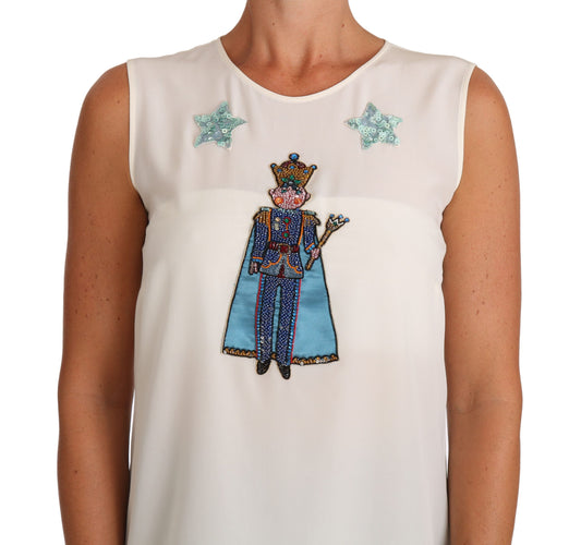 White blouse with embroidered royalty figure