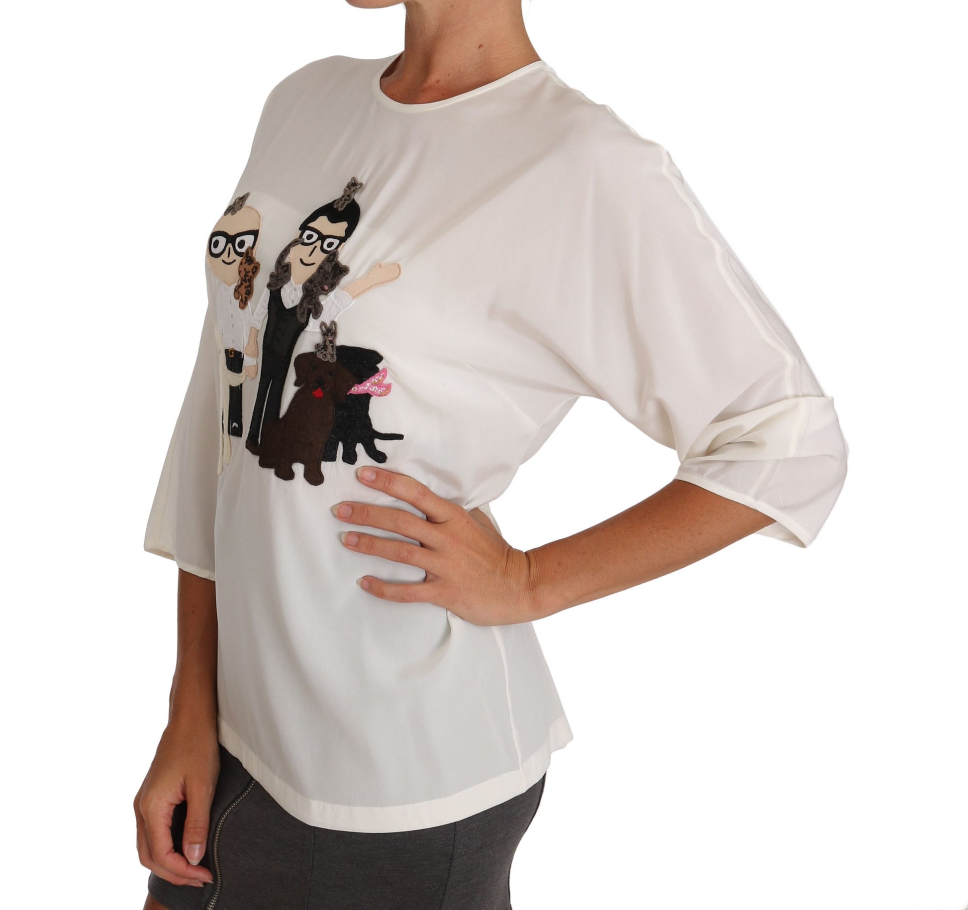 Long sleeve shirt with embroidered cartoon characters