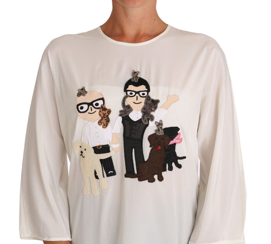 Long sleeve shirt with embroidered cartoon characters