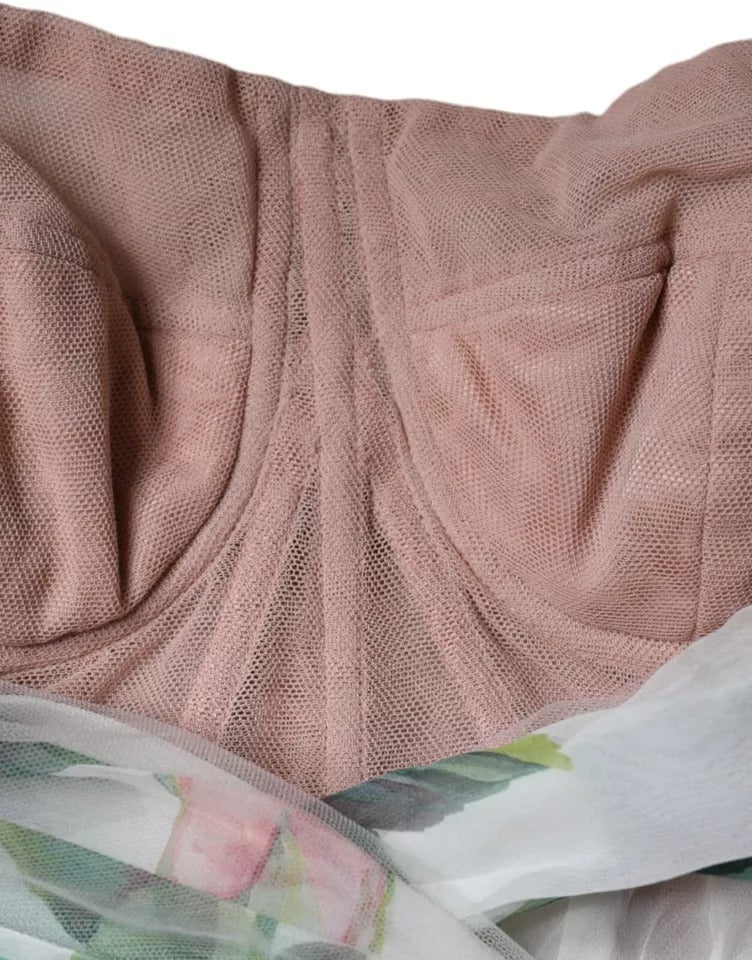 Pink floral print dress with mesh panel detailing