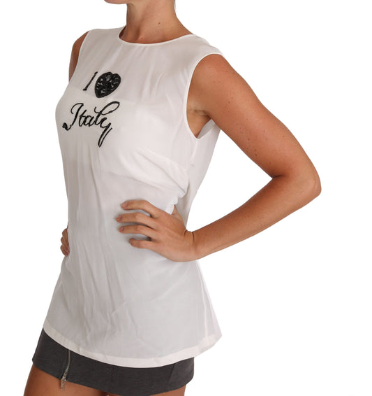 White tank top with "I love Italy" written on front