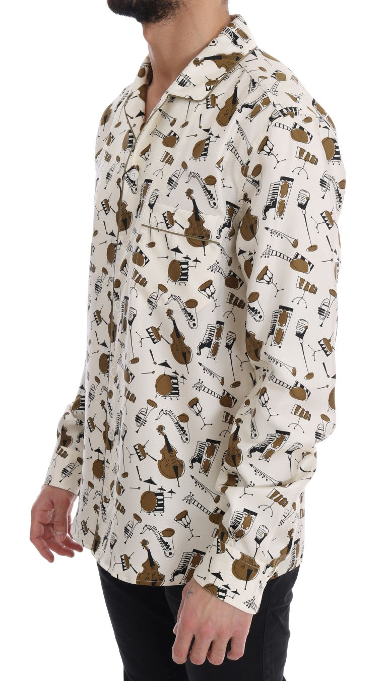 Man wearing a long sleeve shirt with a monkey pattern