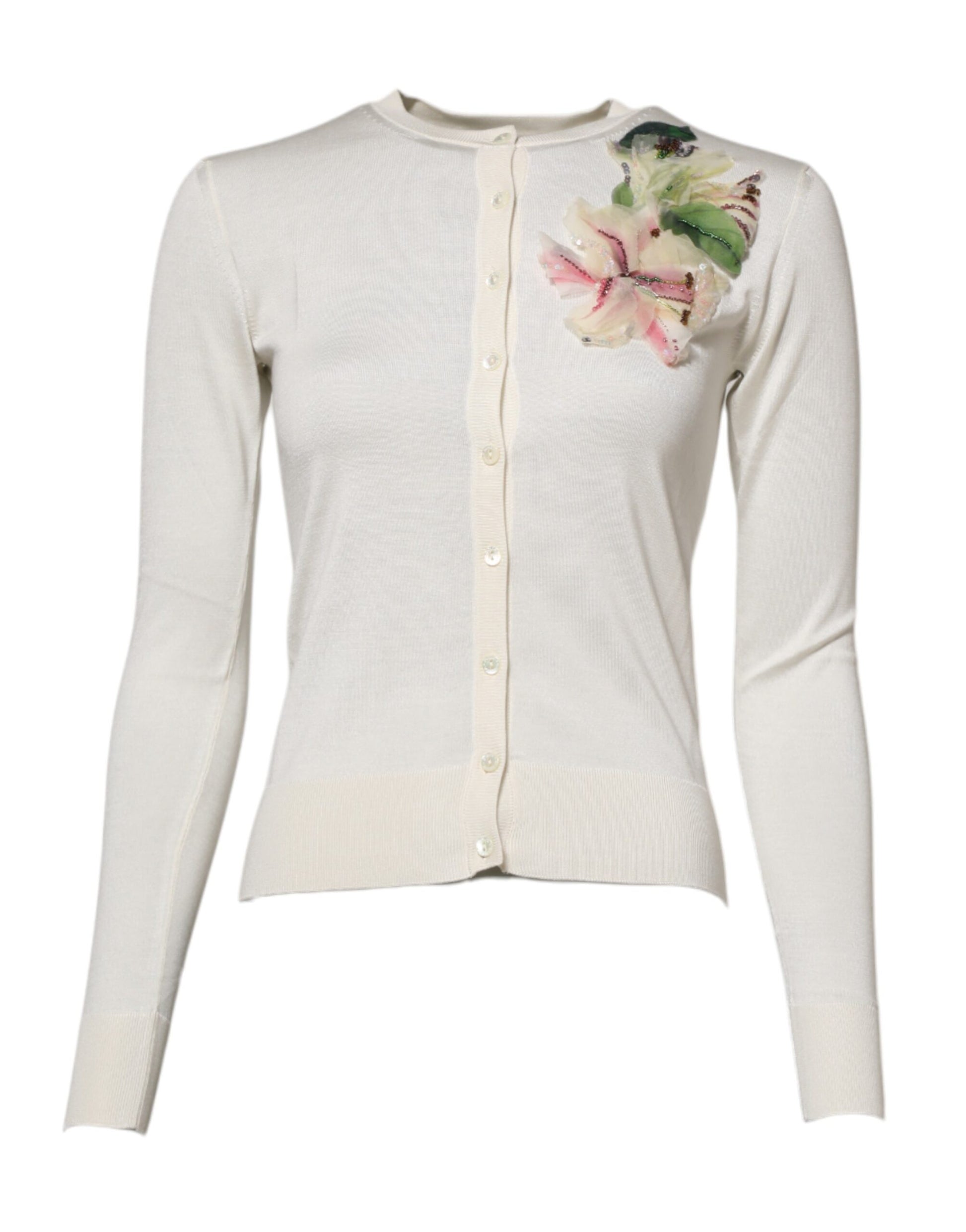 Tan cardigan with floral embroidery on front