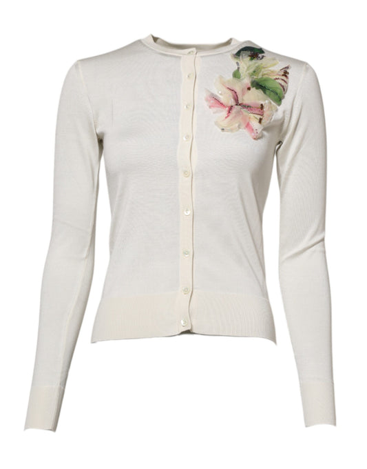 Tan cardigan with floral embroidery on front