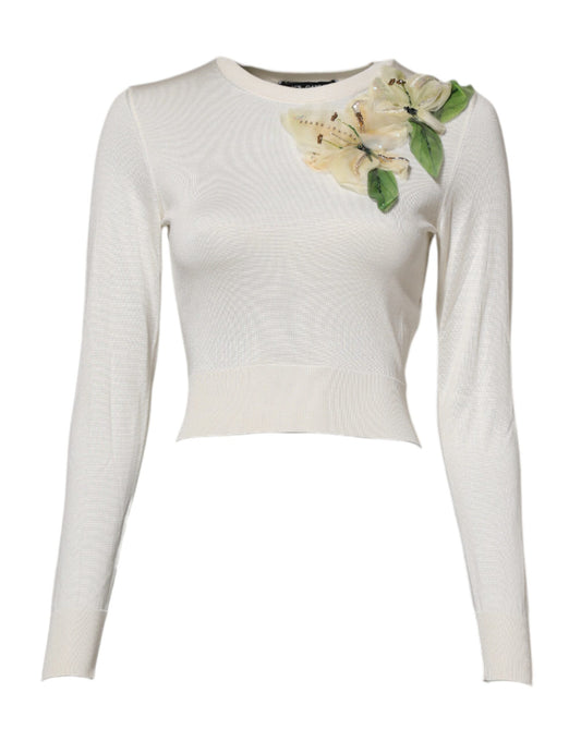 Long sleeve sweater with floral embroidery on chest