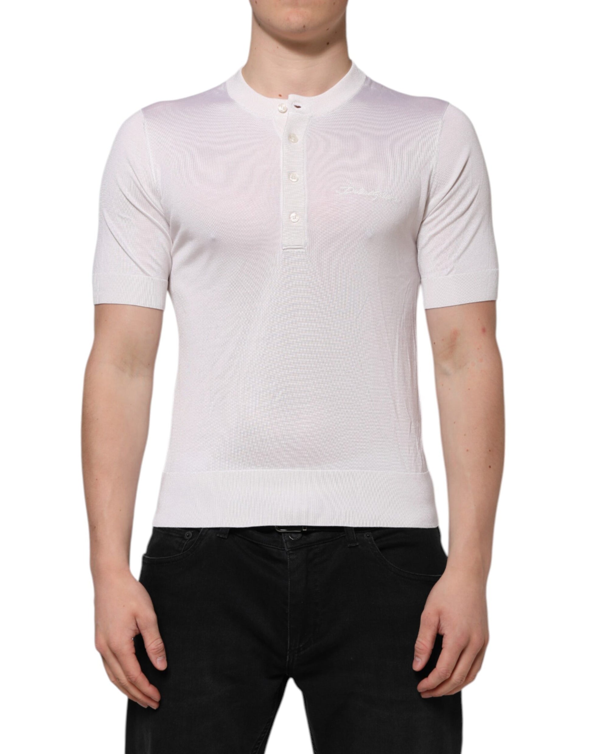 Men's short sleeve polo shirt in white knit fabric