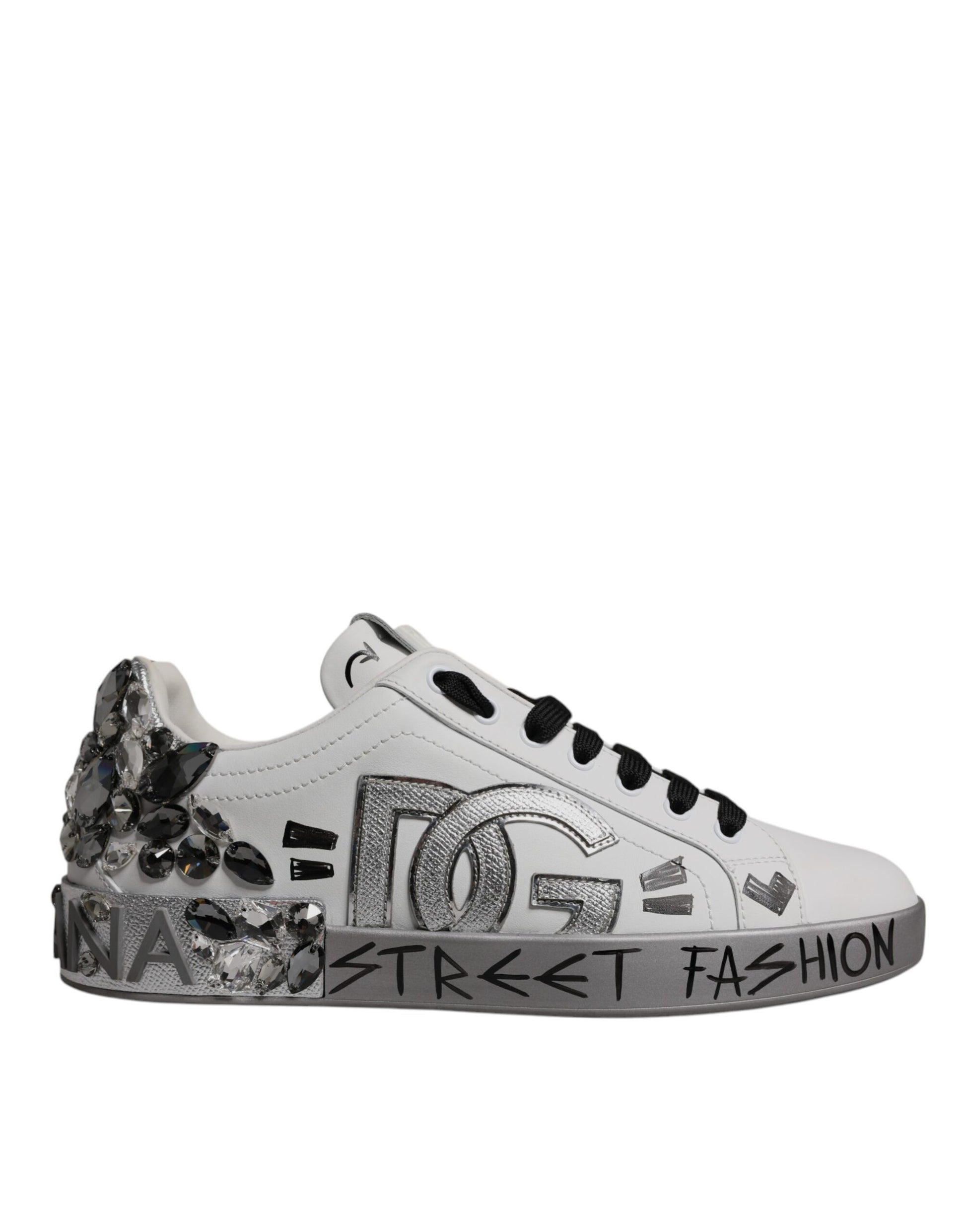 White sneaker with glittery design on side