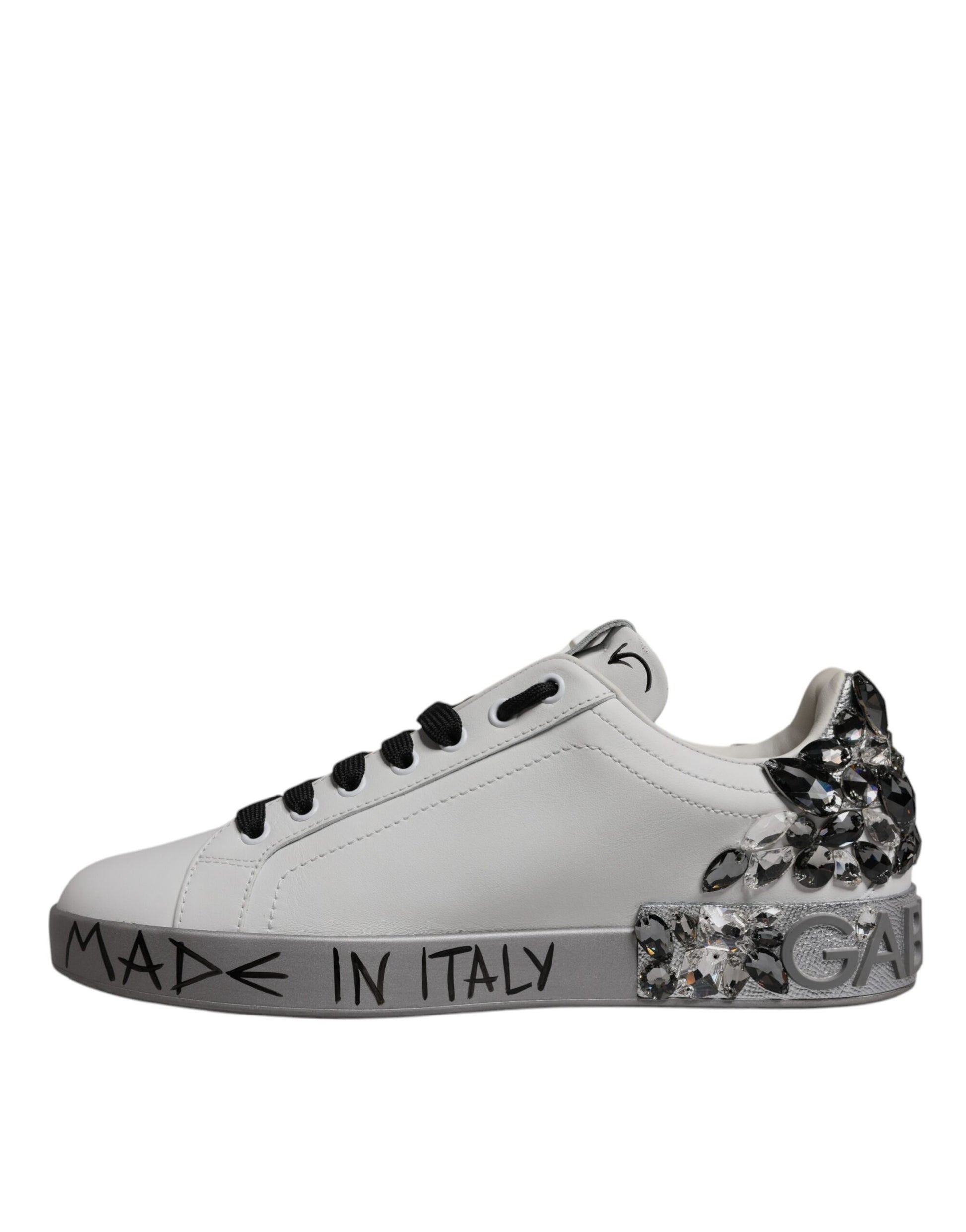 Silver sneaker with embellishments on side