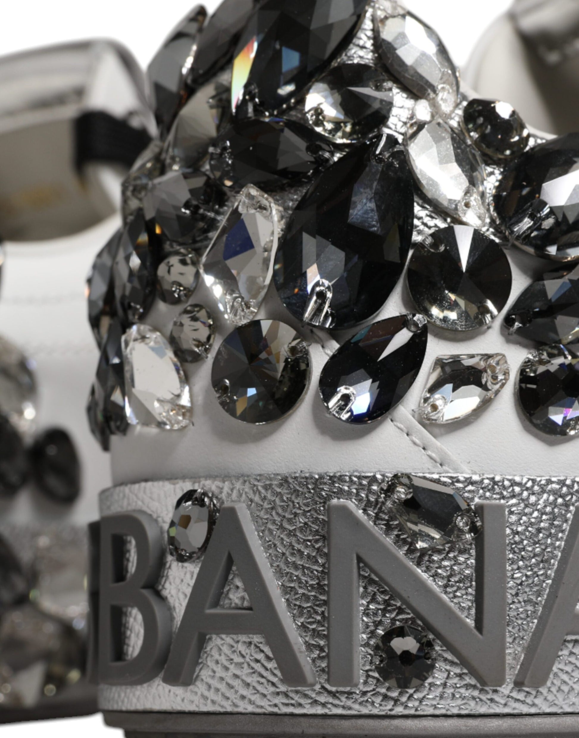 Silver sneakers with crystal embellishments