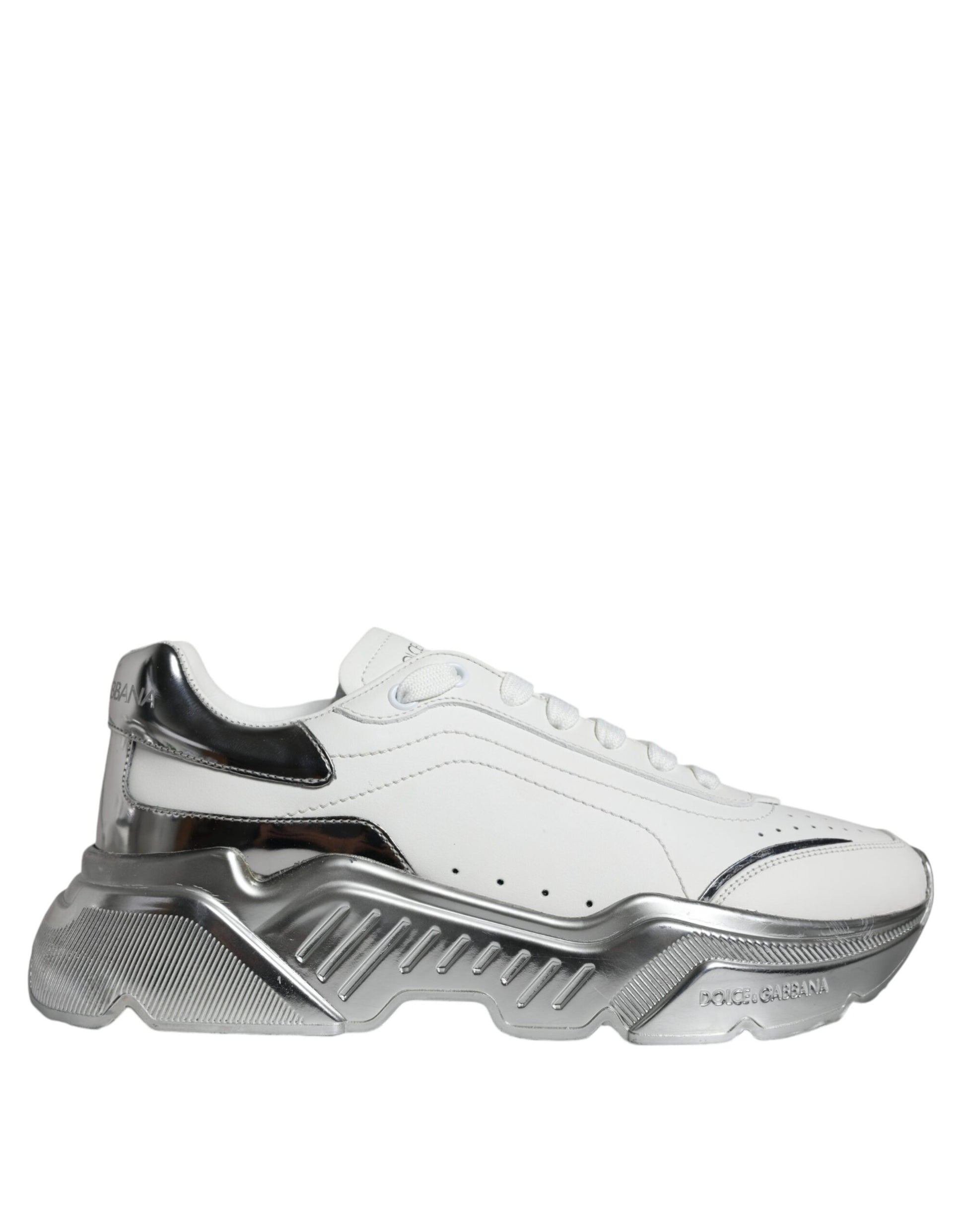 White sneaker with silver accents