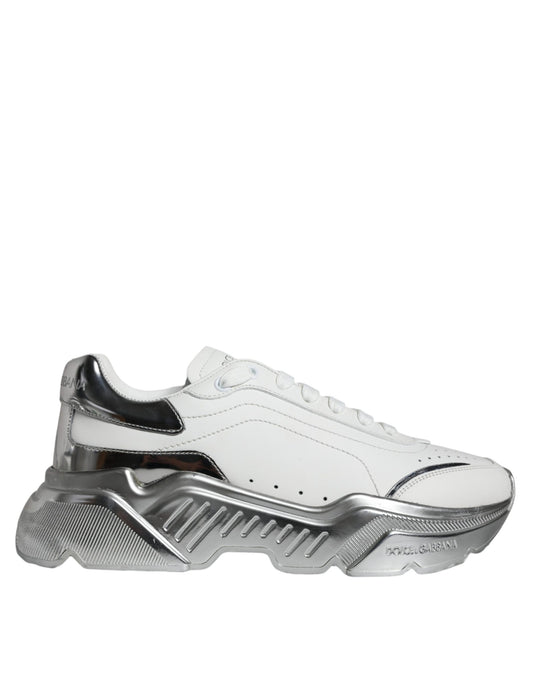 White sneaker with silver accents