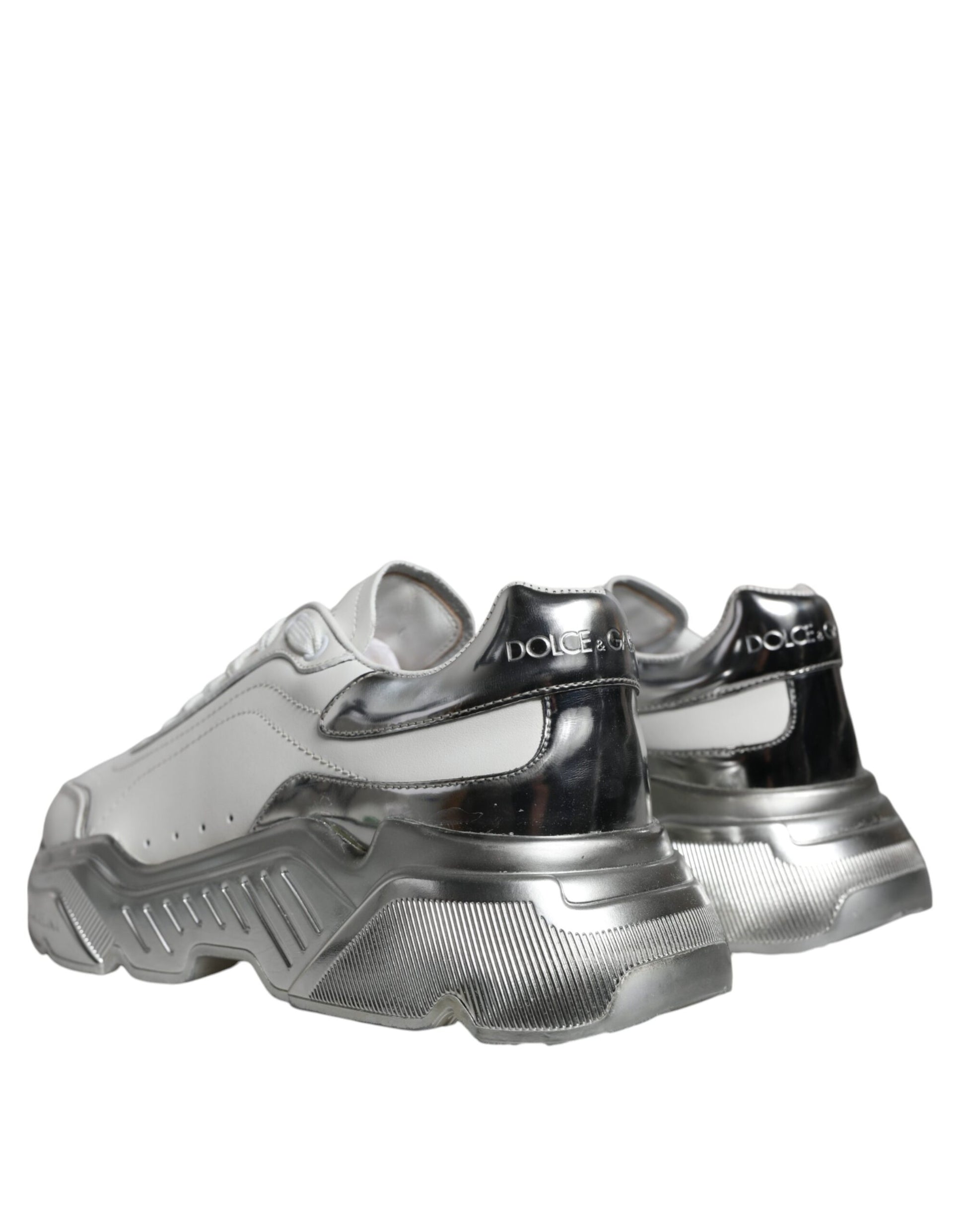 Pair of silver sneakers with black accents