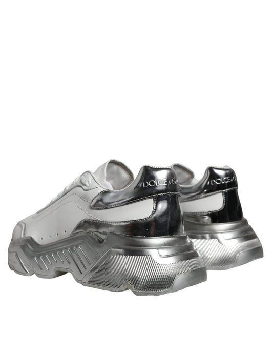 Pair of silver sneakers with black accents