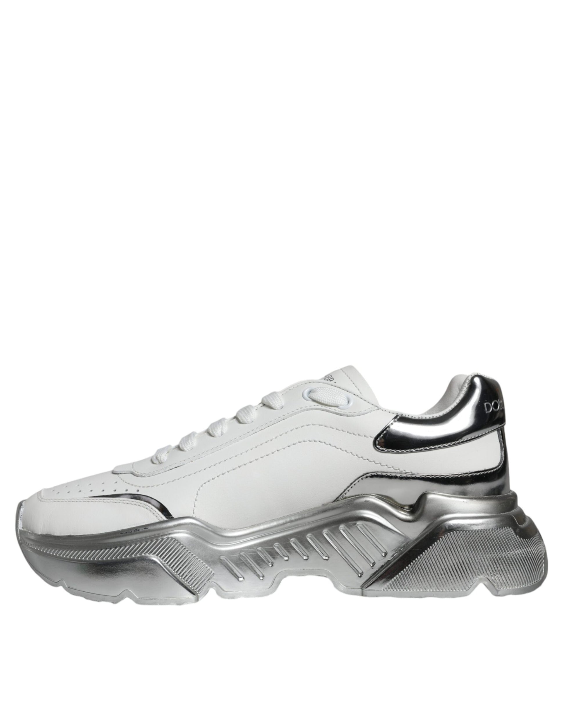 White sneaker with silver accents
