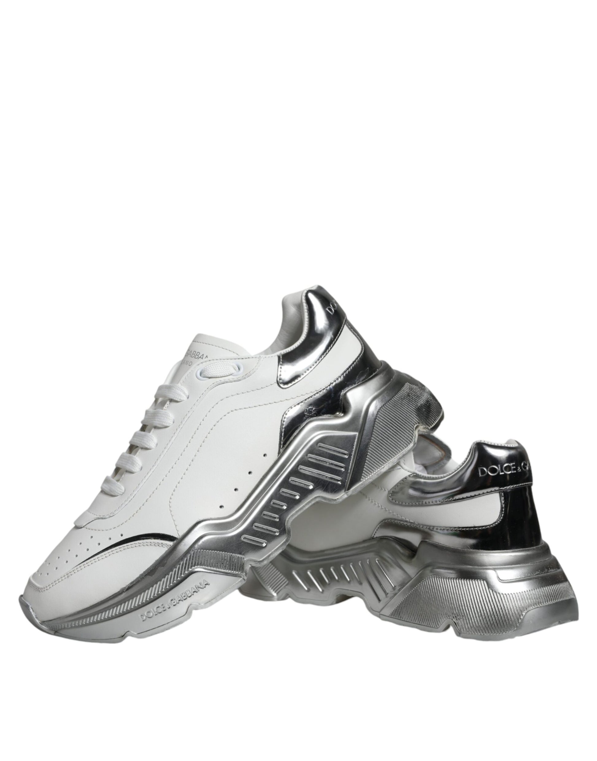 Pair of silver sneakers with black accents
