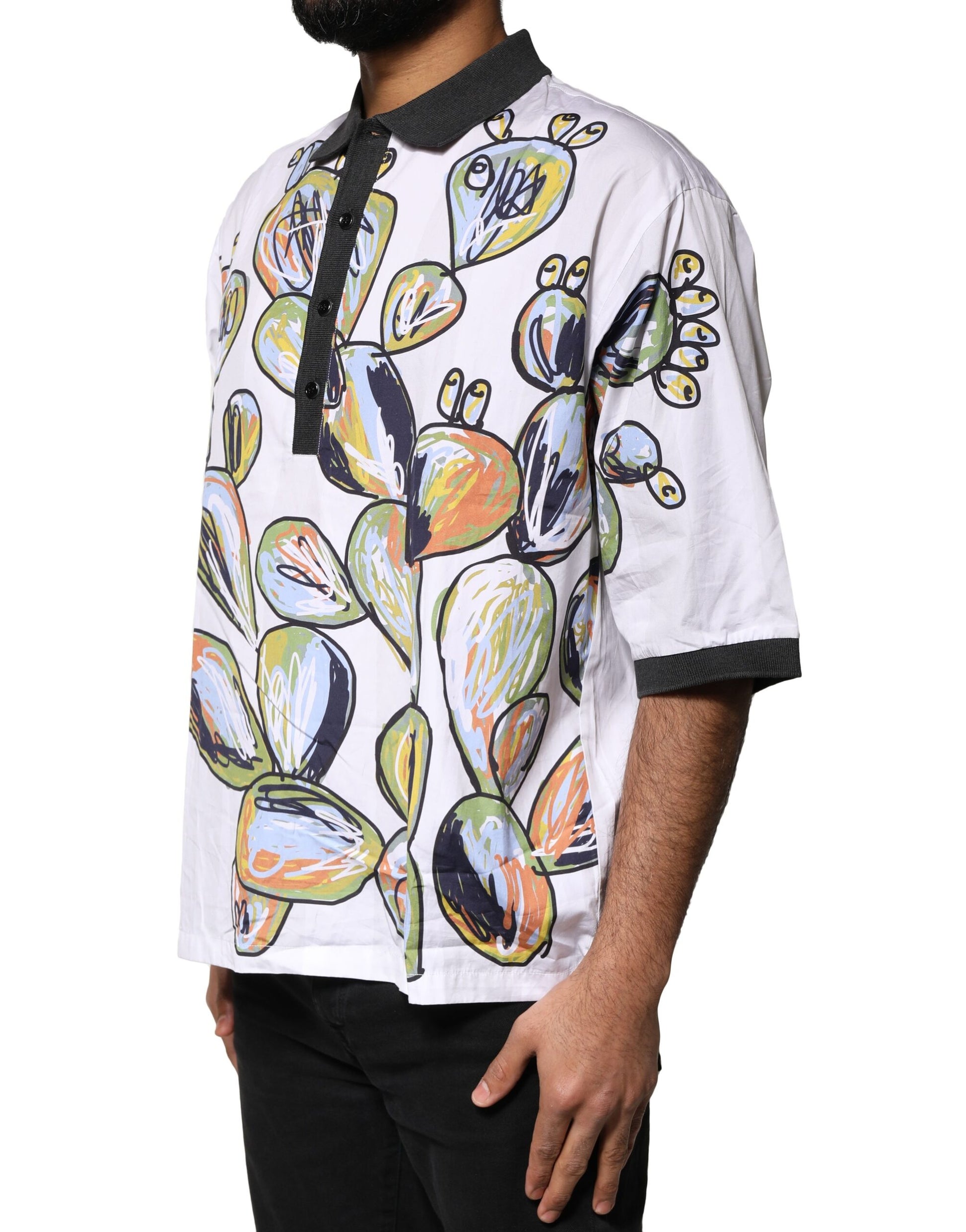Man wearing a colorful shirt with floral pattern