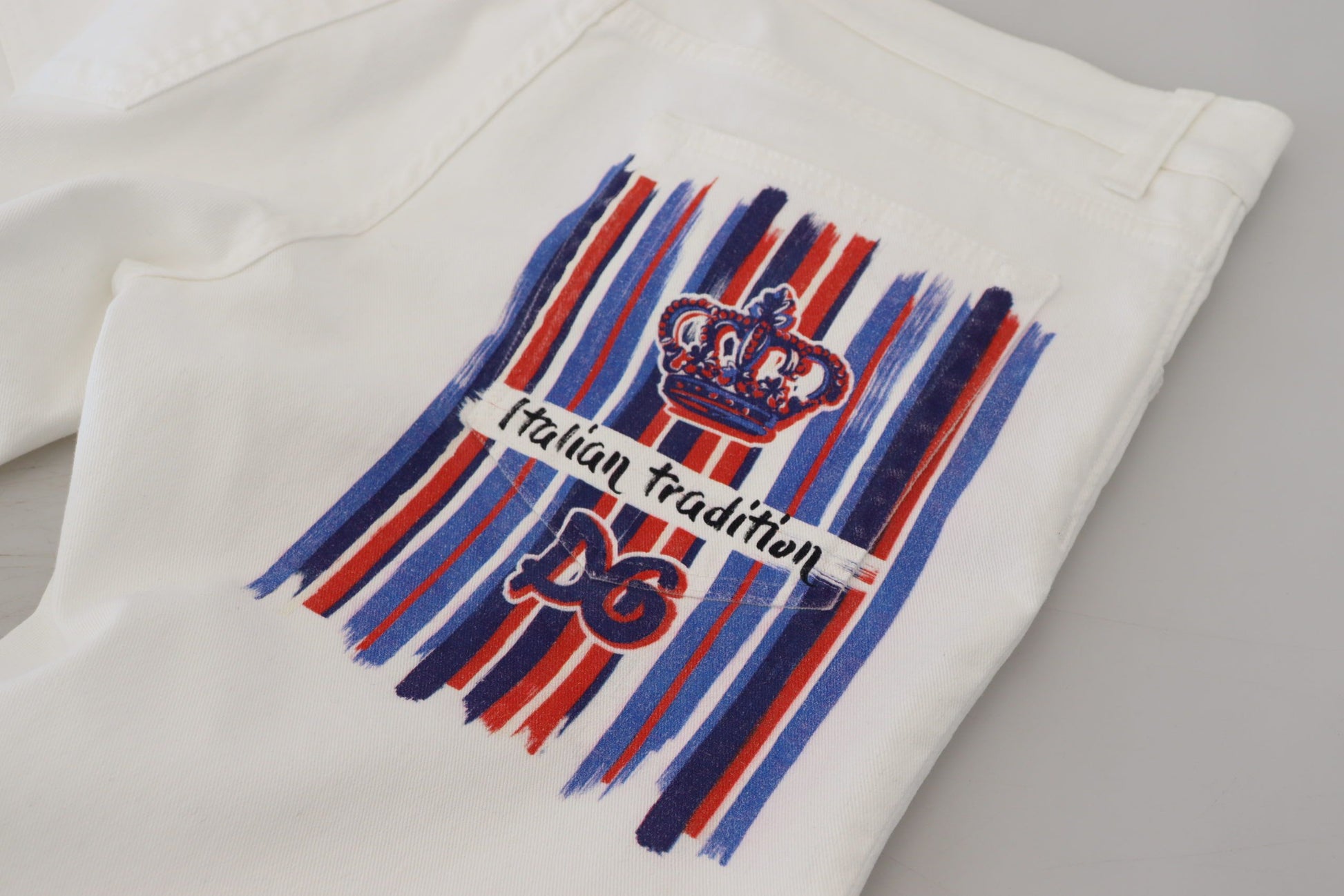 Embroidered Italian flag on white fabric