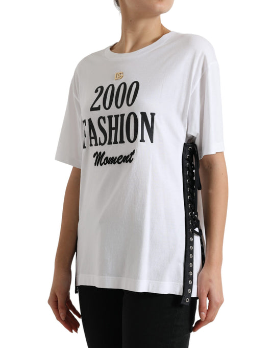 White t-shirt with black lettering