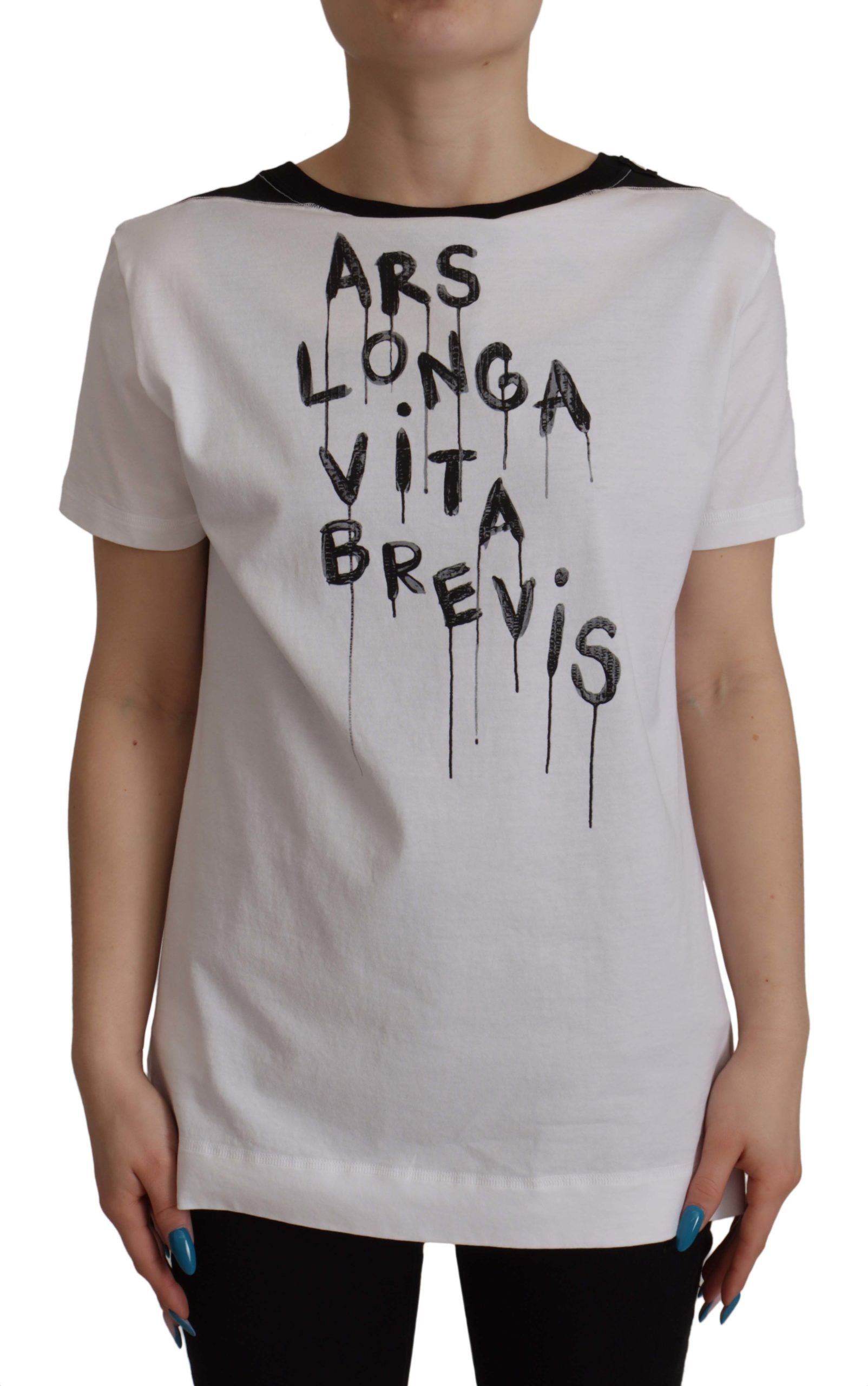 White t-shirt with black writing