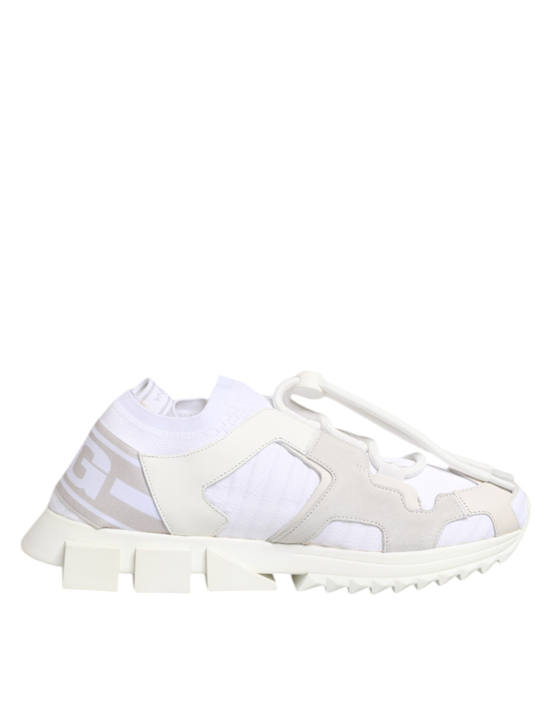 A pair of white lace-up sneakers with a camouflage pattern on the side