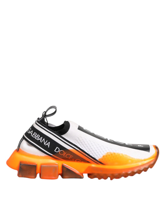 Orange and white slip-on shoes with black laces, featuring the brand name "Dolce & Gabbana" on side