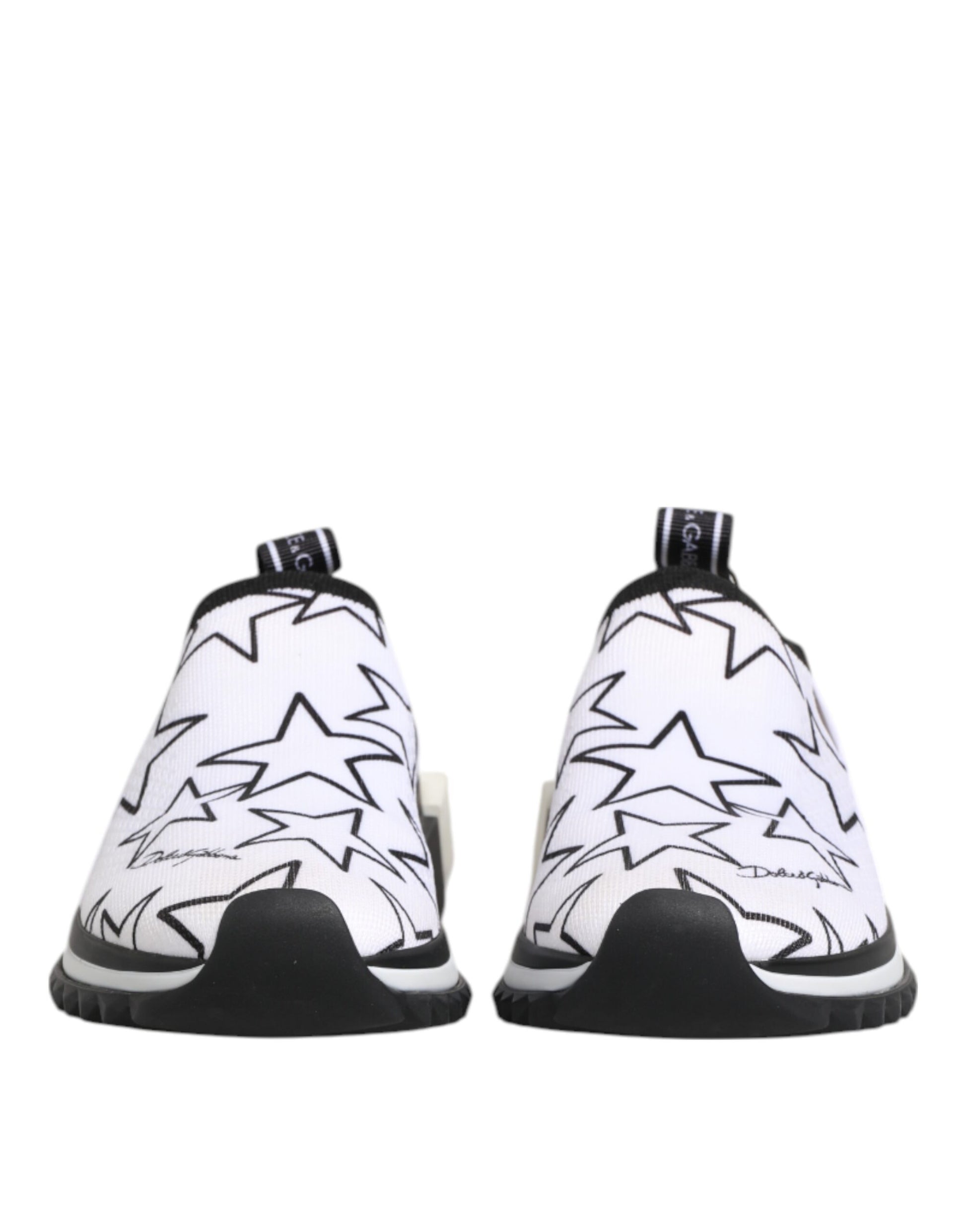 Pair of white sneakers with black stars, laces and sole, from the Dolce & Gabbana brand