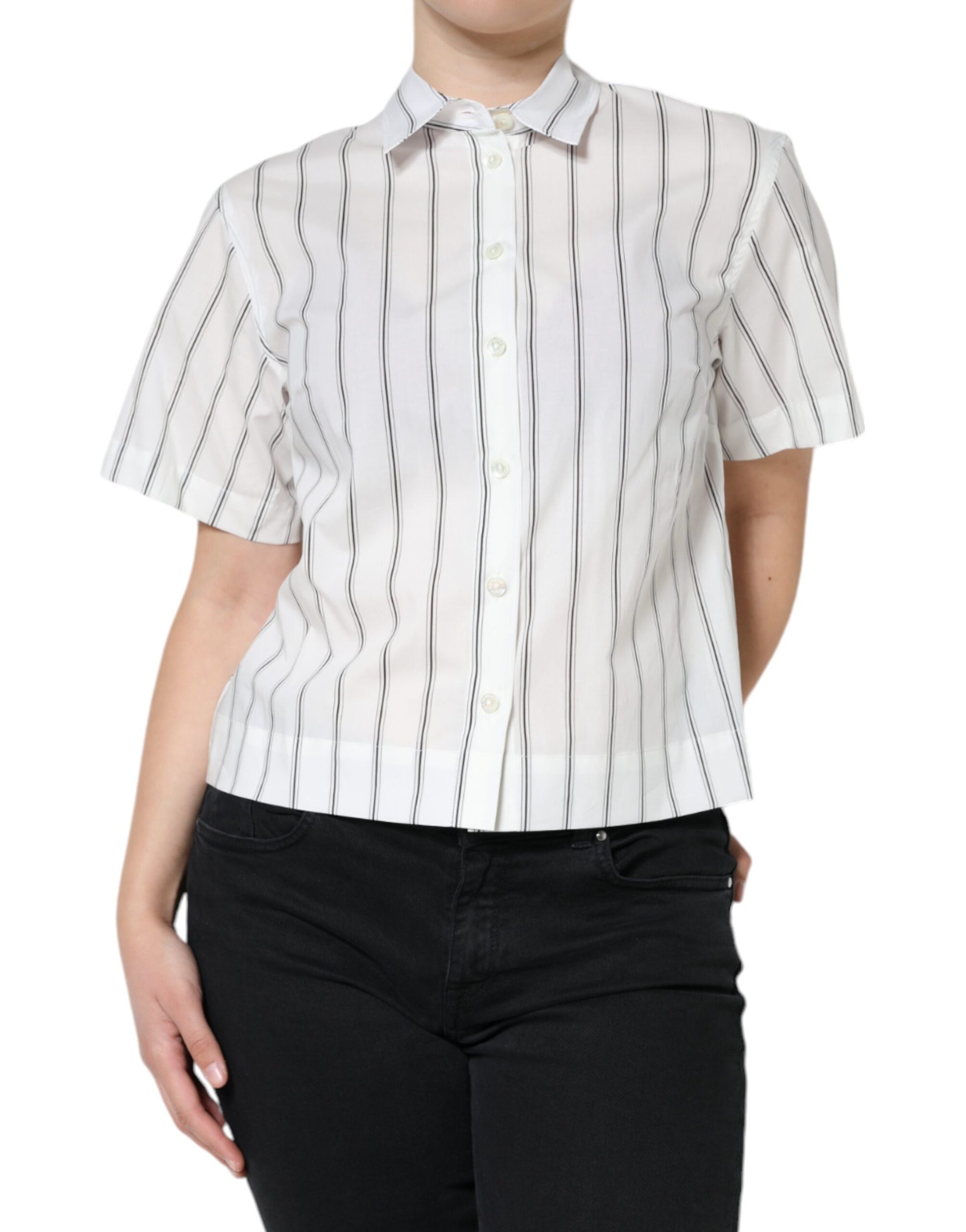 Woman wearing striped shirt