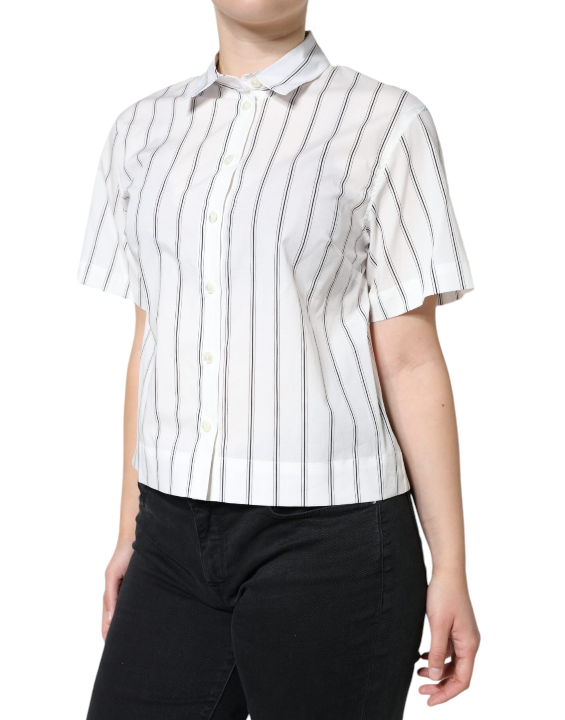Woman wearing striped shirt