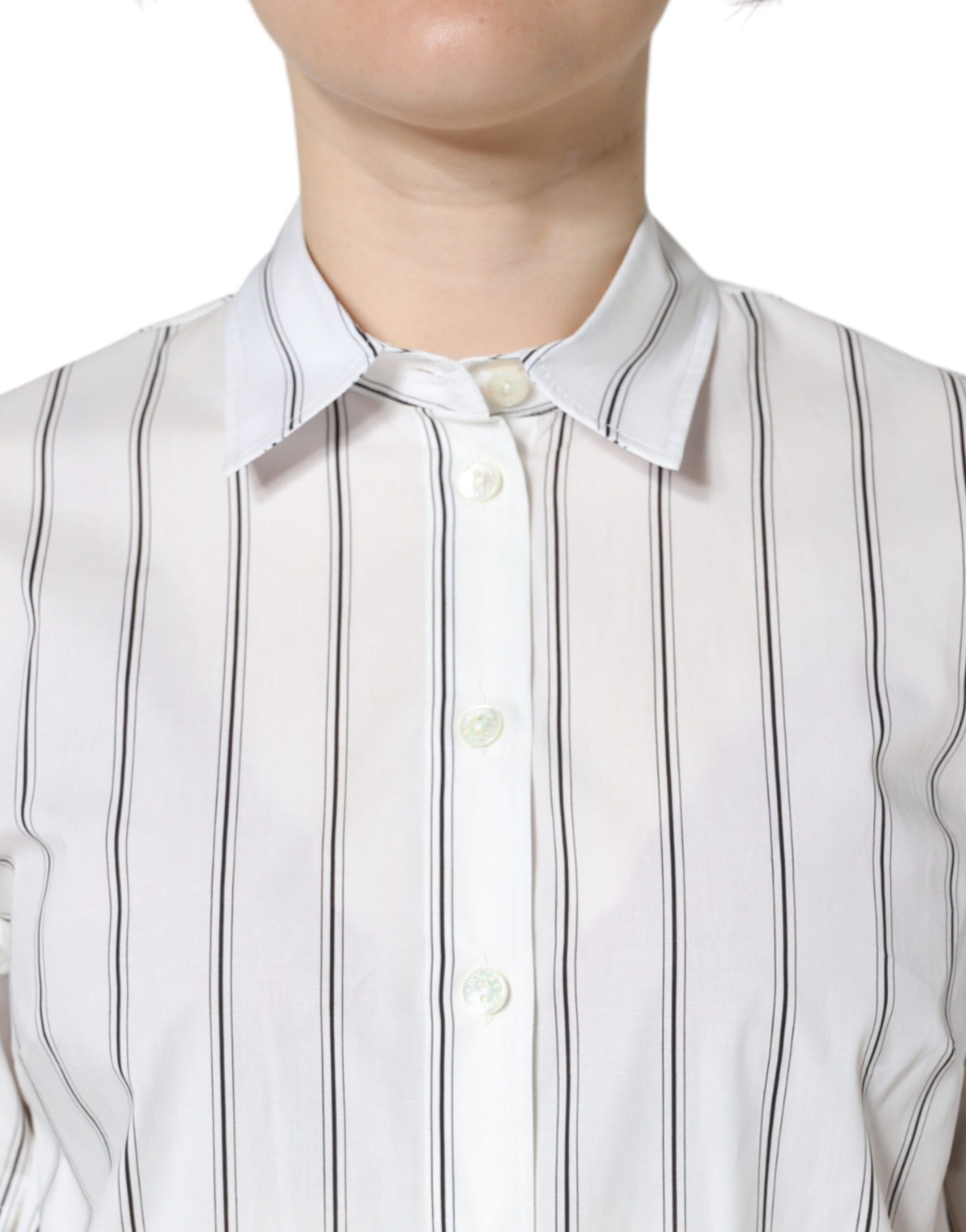 Woman wearing striped shirt