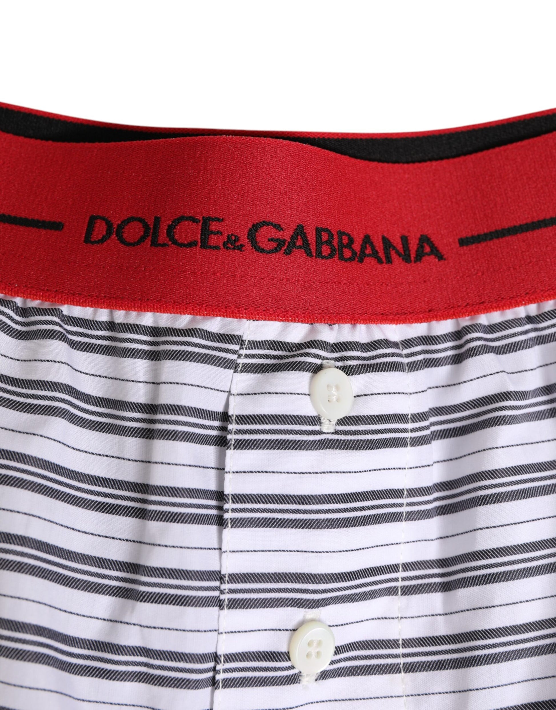 Red and white striped boxer shorts with black trim
