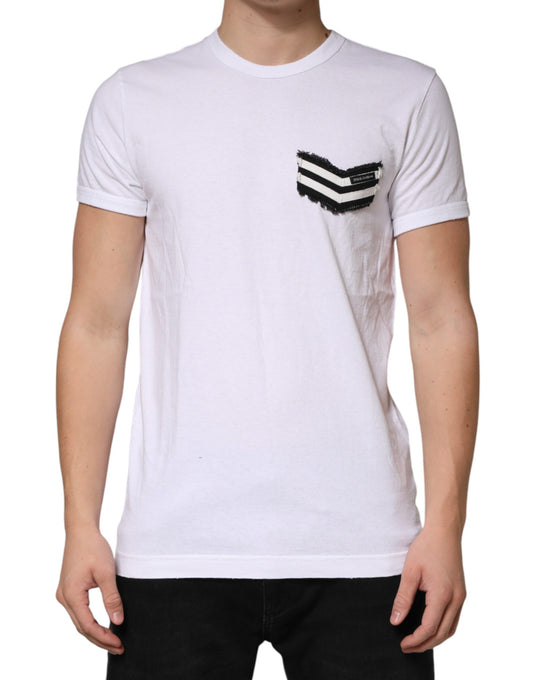 White t-shirt with black design on front