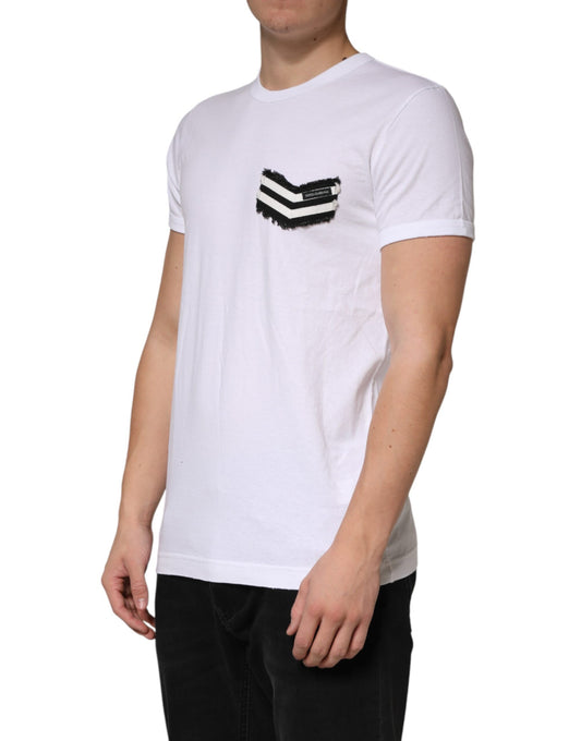 White t-shirt with black design on front