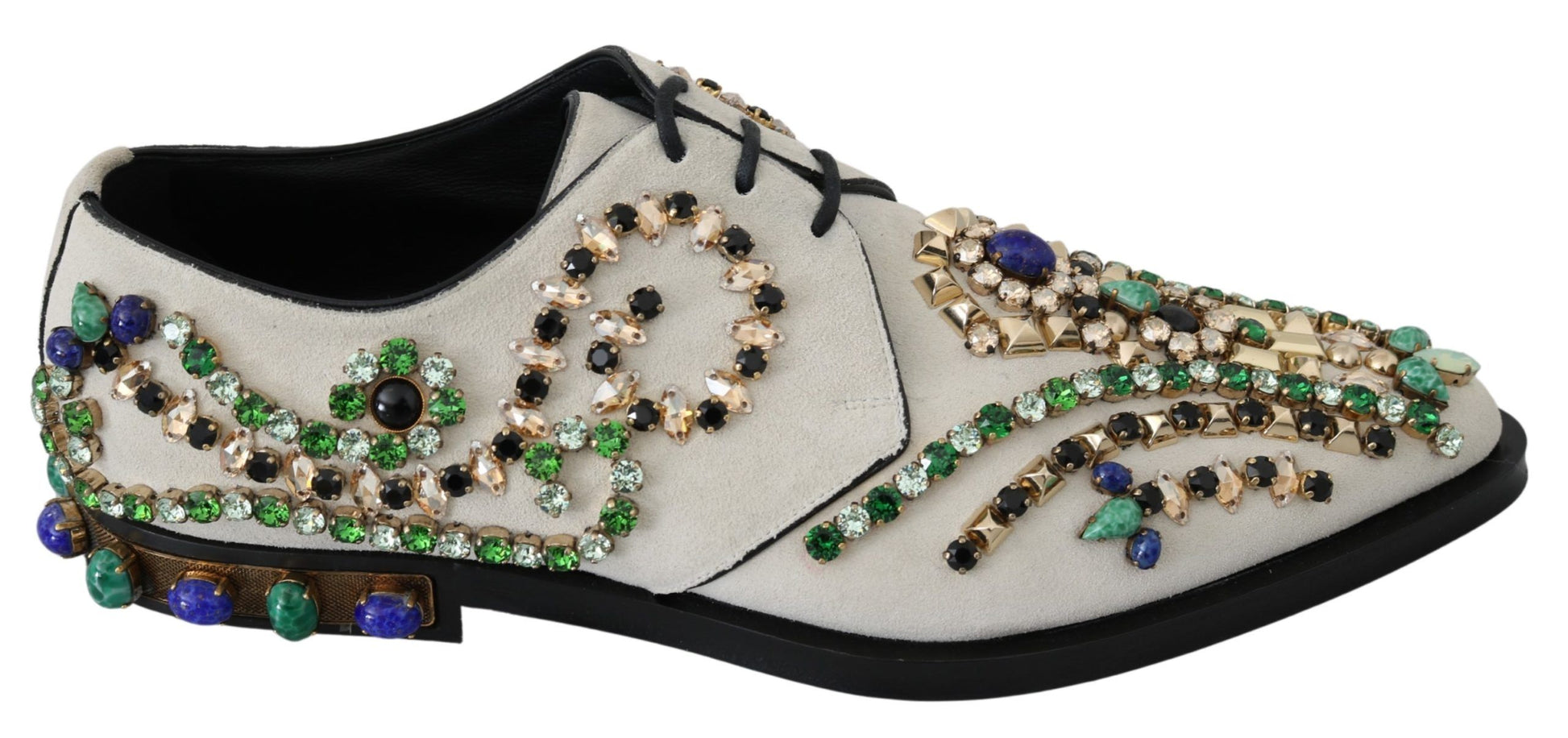 Pair of men's shoes with embellishments and sequins on top