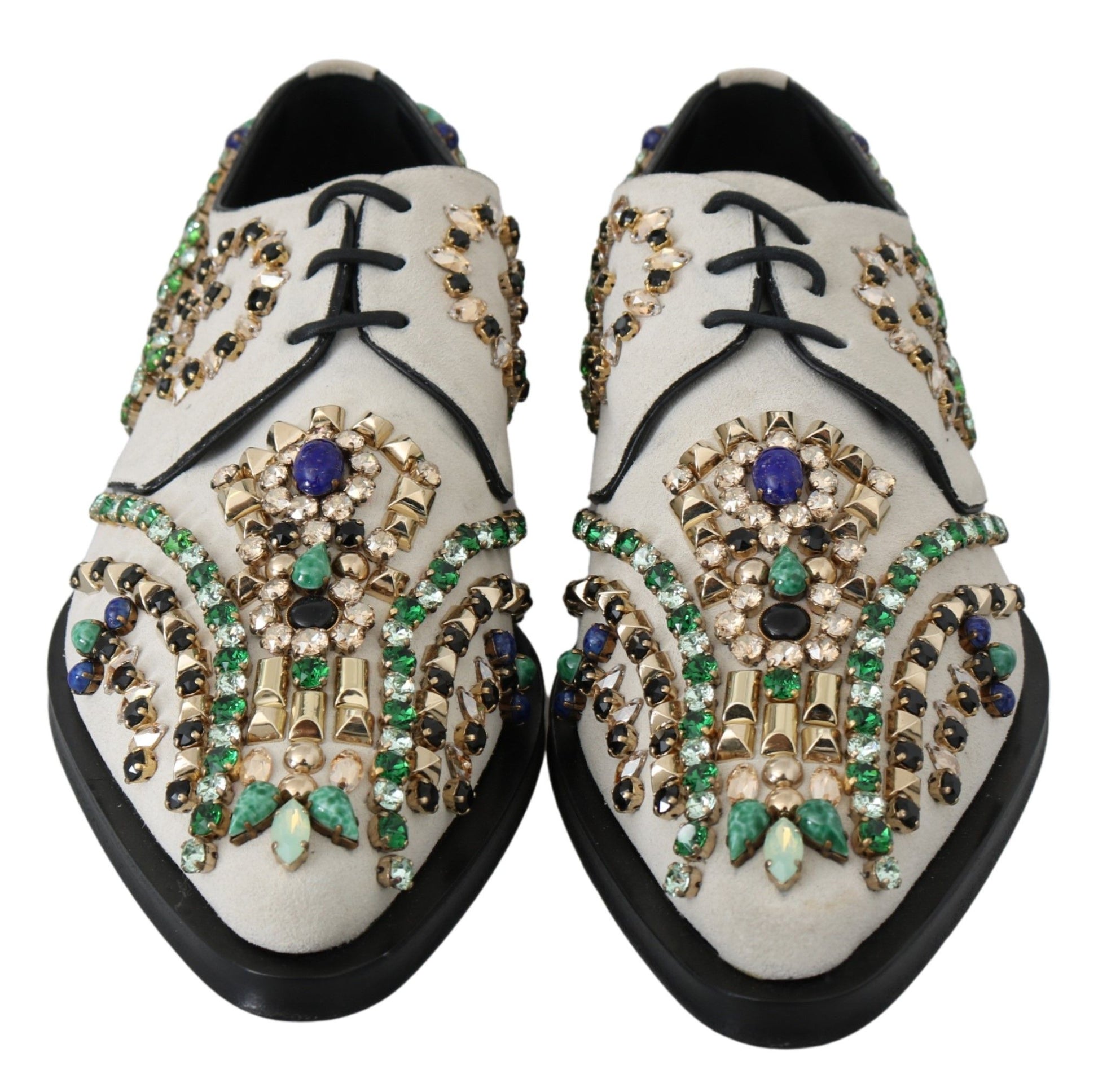 Pair of embellished shoes with gemstones and sequins