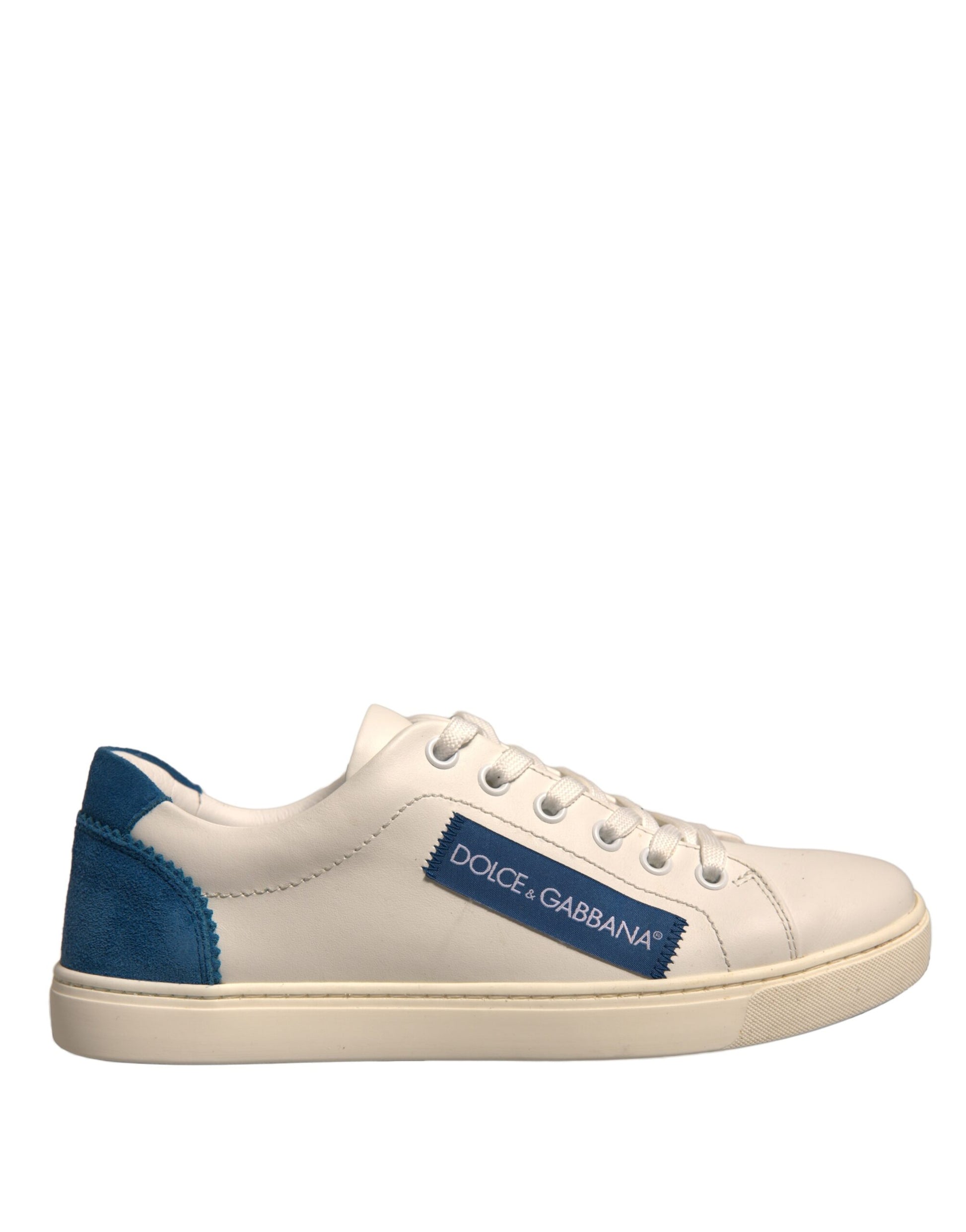 Blue and white sneaker with laces