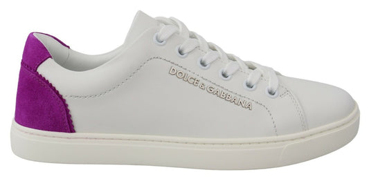 White sneaker with purple accents