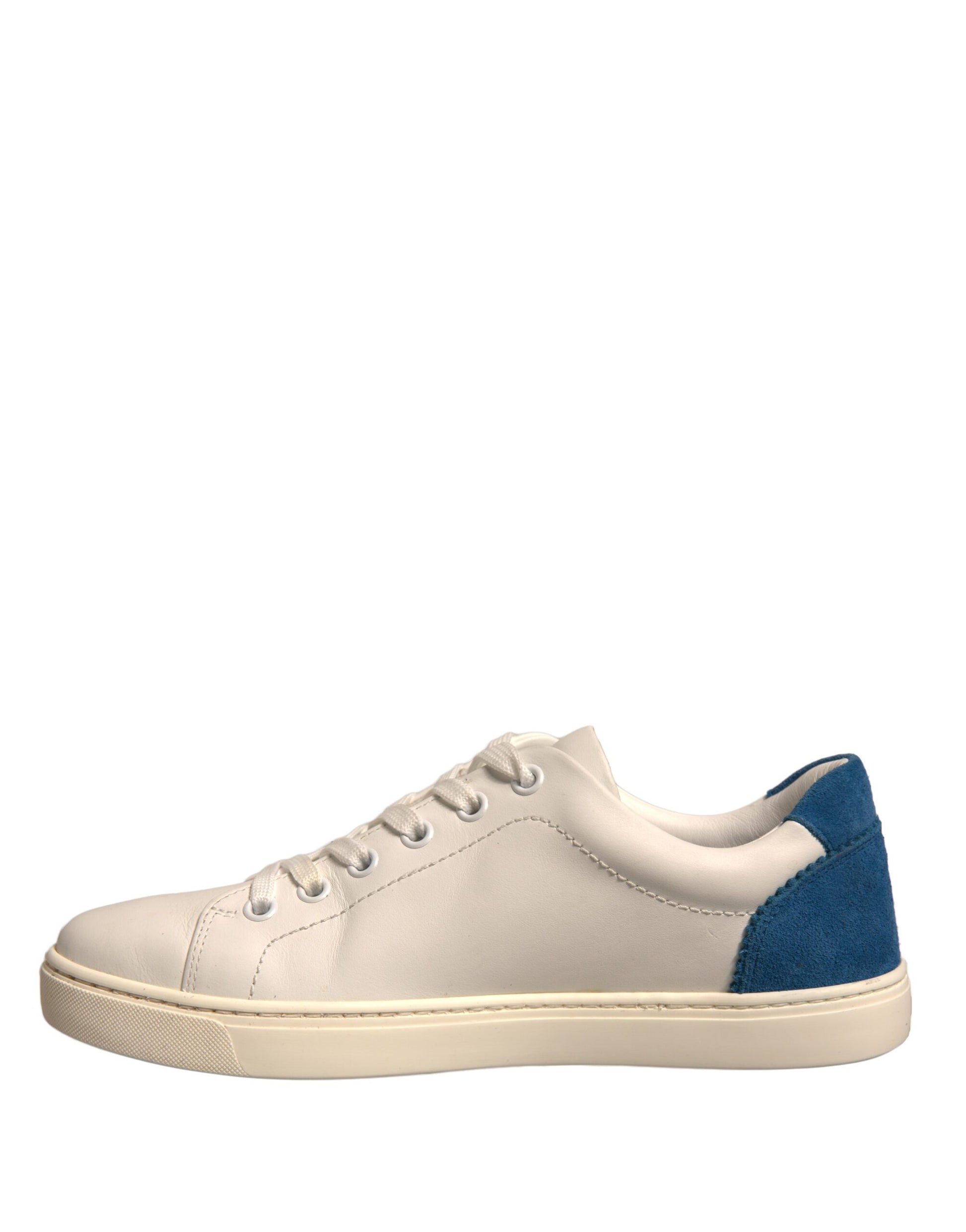 White sneaker with blue accents