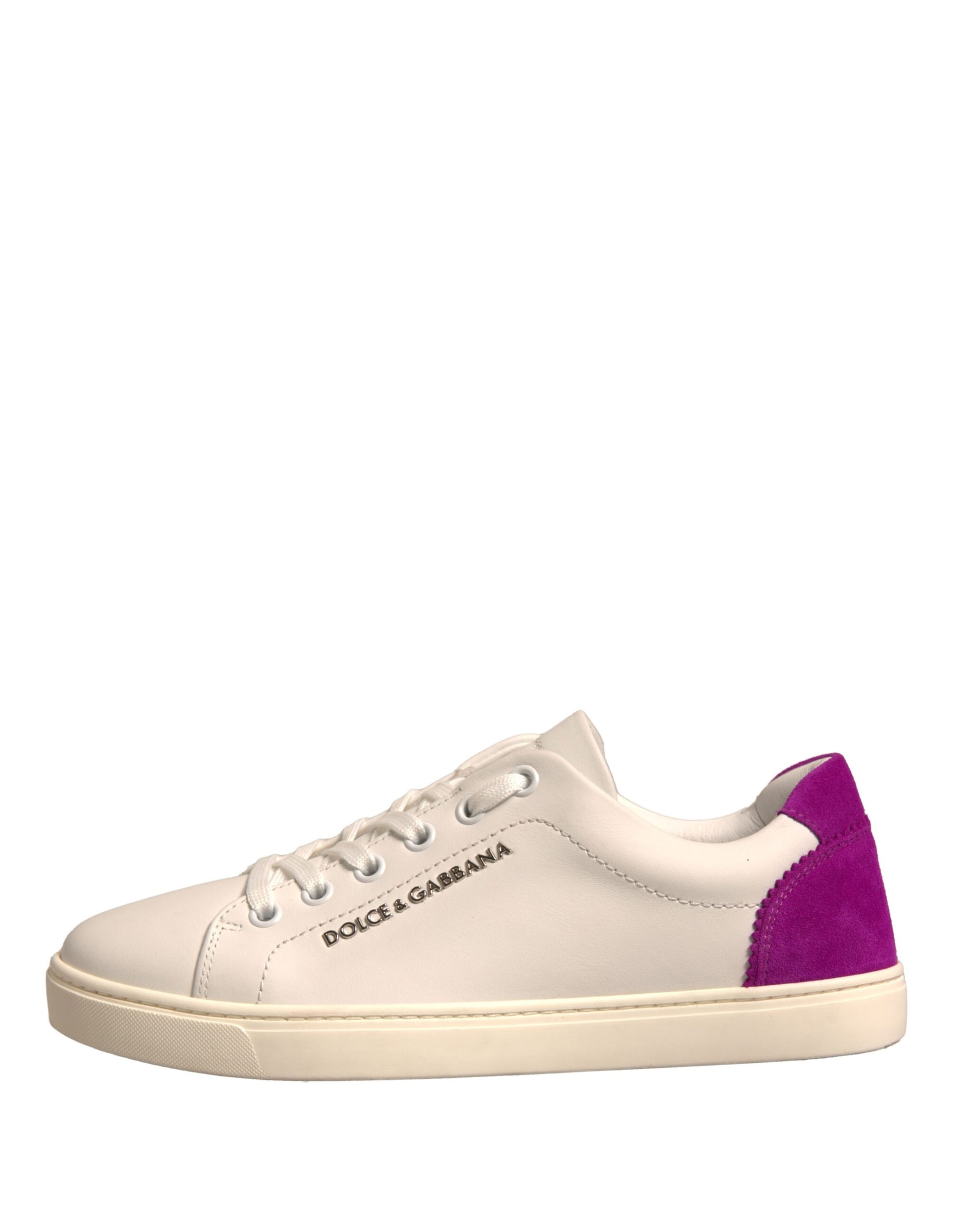 White sneaker with purple accents