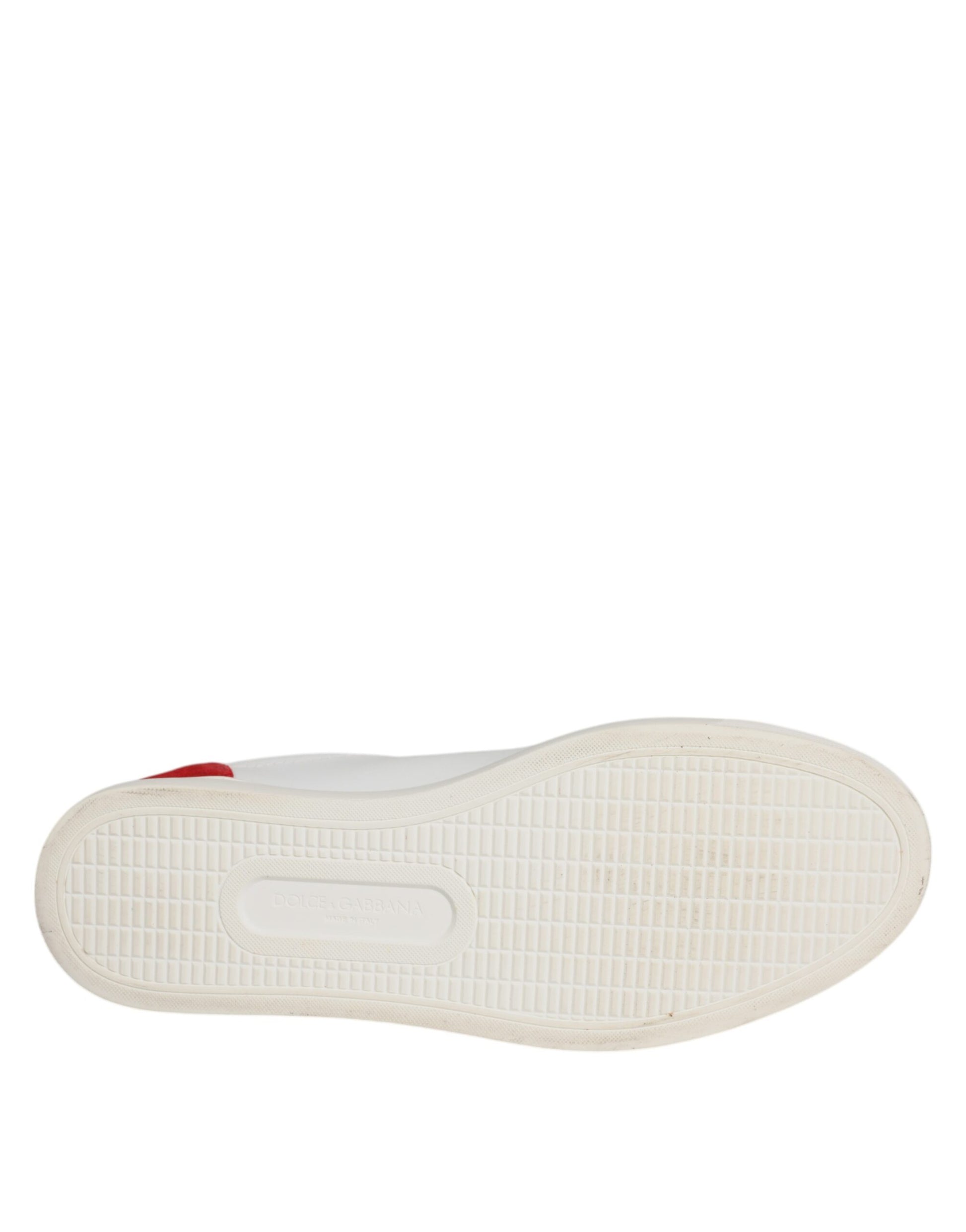 White sneaker with red logo on side