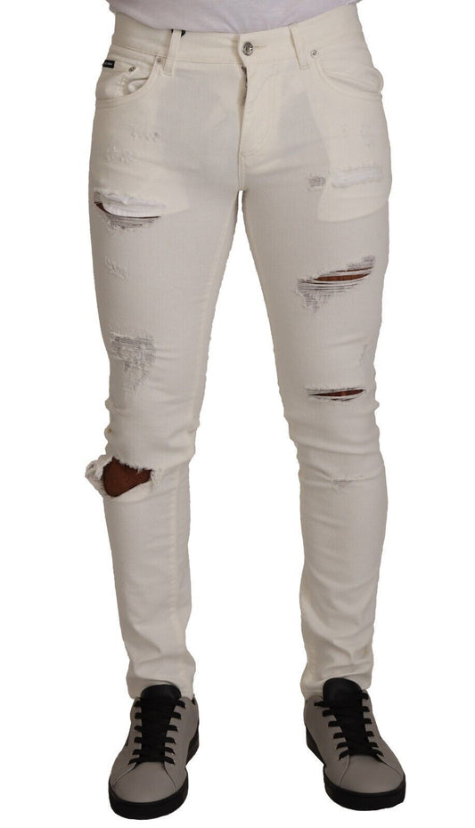 Pair of distressed jeans on a model