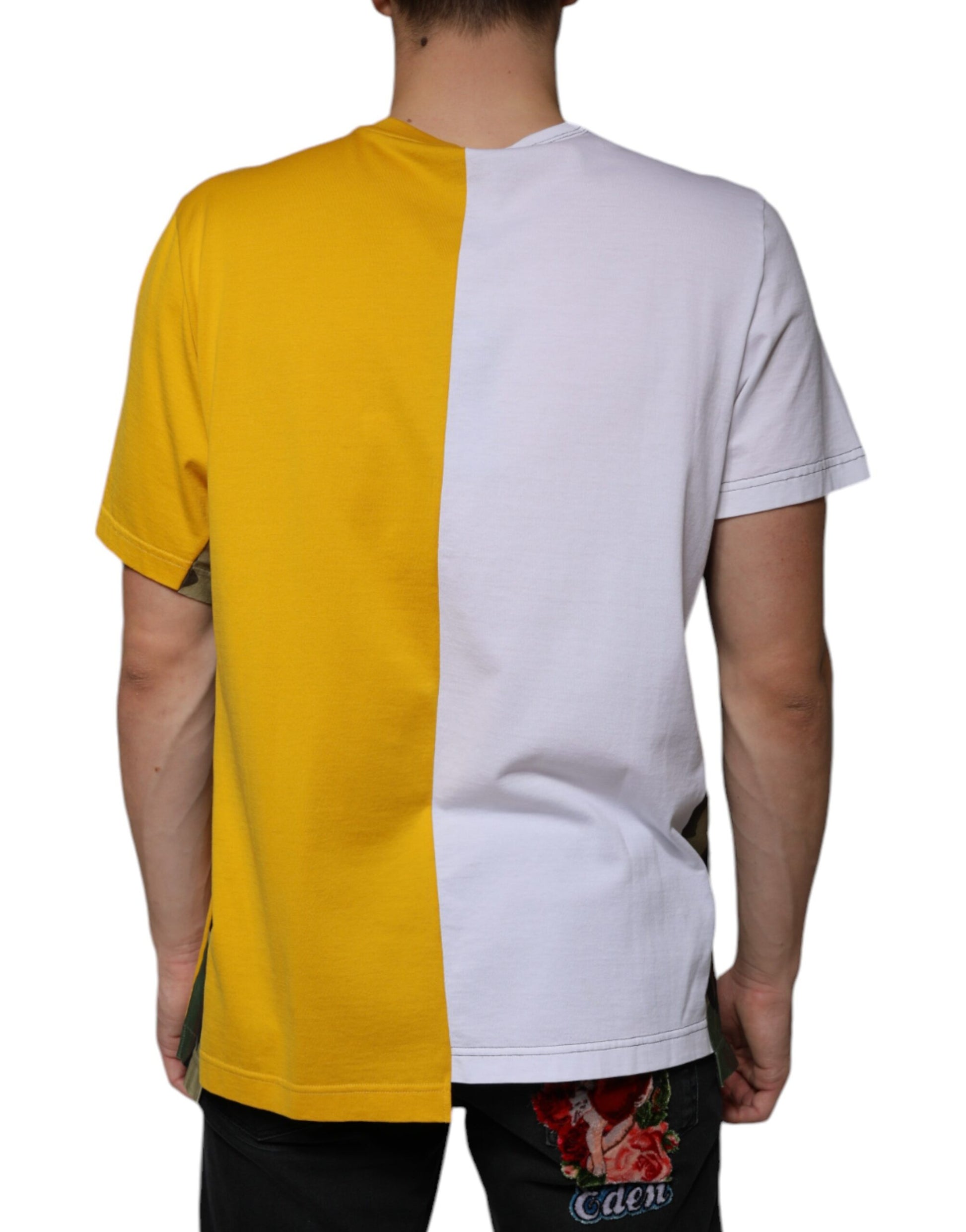 The shirt is yellow on one side and white on the other