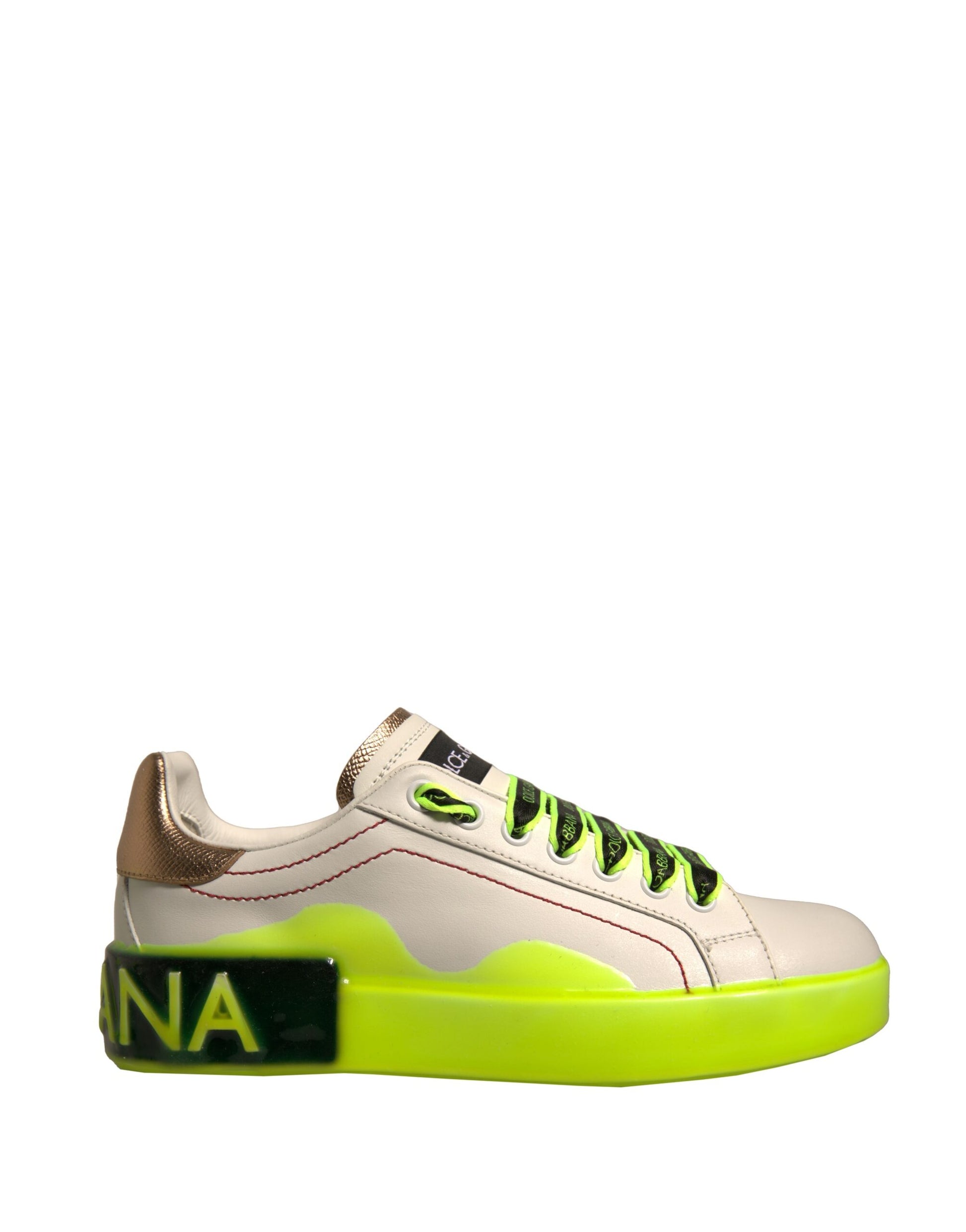 High top sneaker with yellow sole and green accents