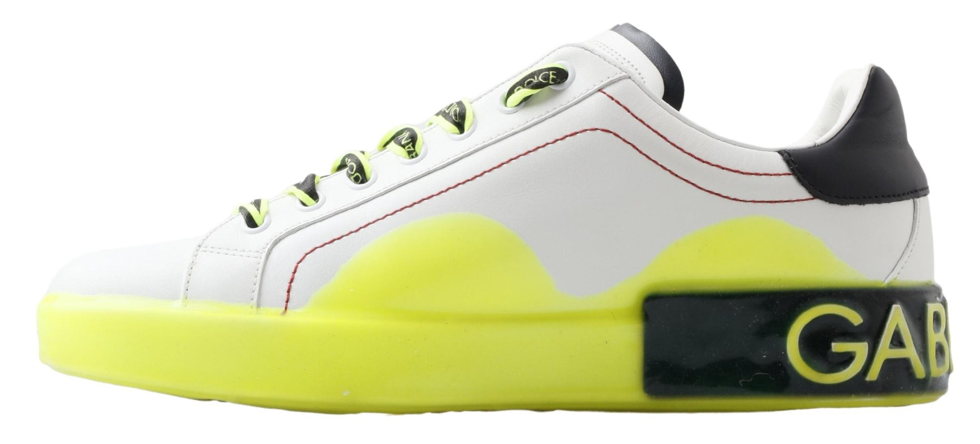 White yellow portofino leather sneakers shoes with red and green accents