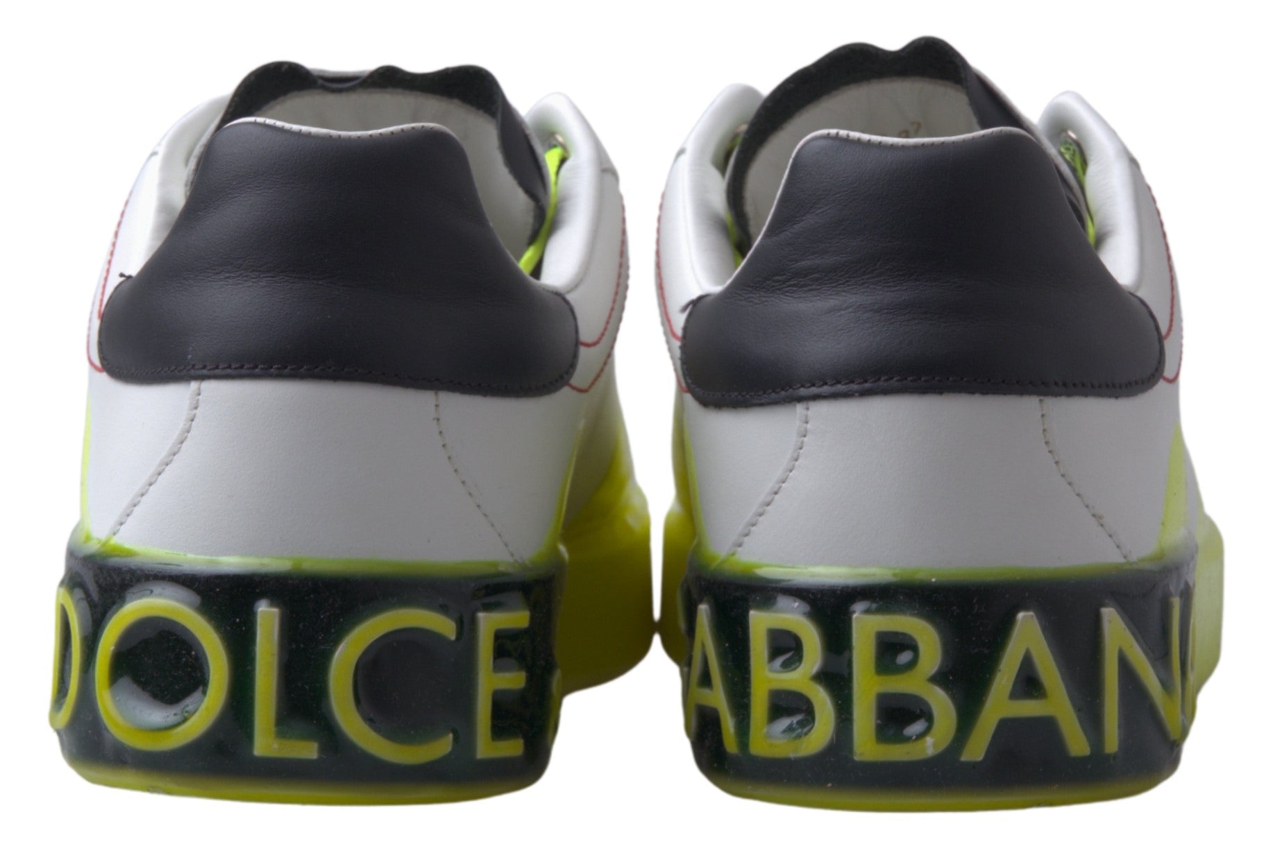 Pair of white yellow portofino leather sneakers with dolce & gabbana logo