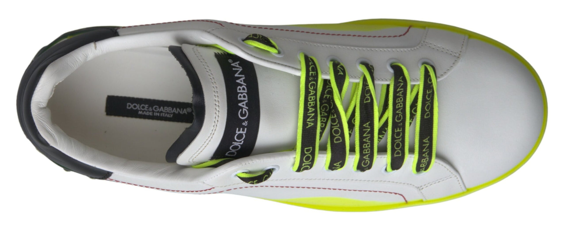 White and yellow leather sneakers with laces, branded logo on side