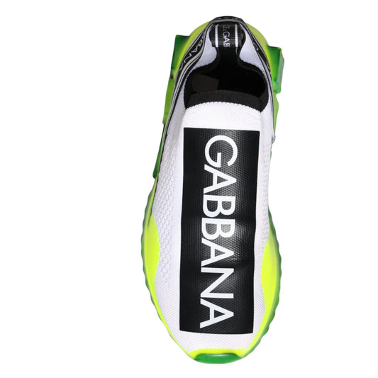 Green and white sneaker with black logo